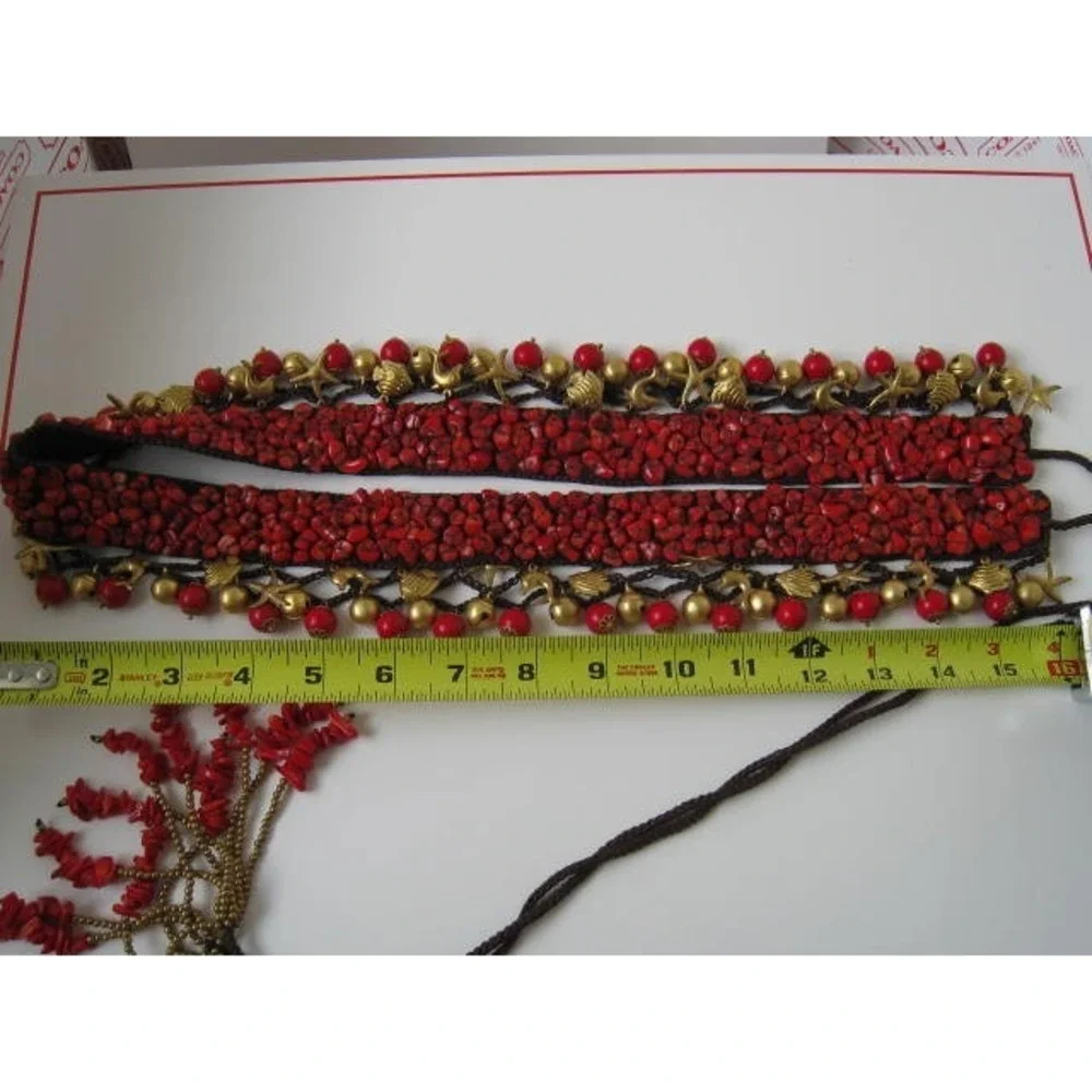 New Lady Red Corals beads‎ Handmade rare unique style Waist Belt